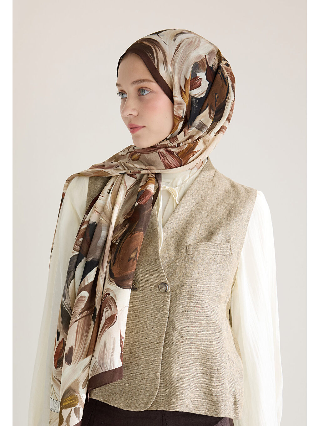 Kahverengi Vanılla Blossom Floş Viskon Şal Kahve-3