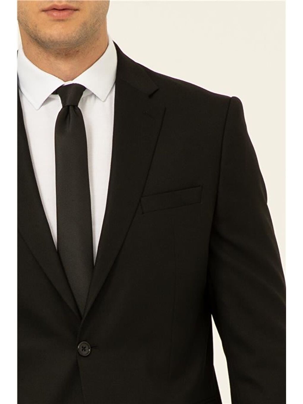 Siyah Regular Düz Mono Yaka 4 Drop Takım Elbise-2