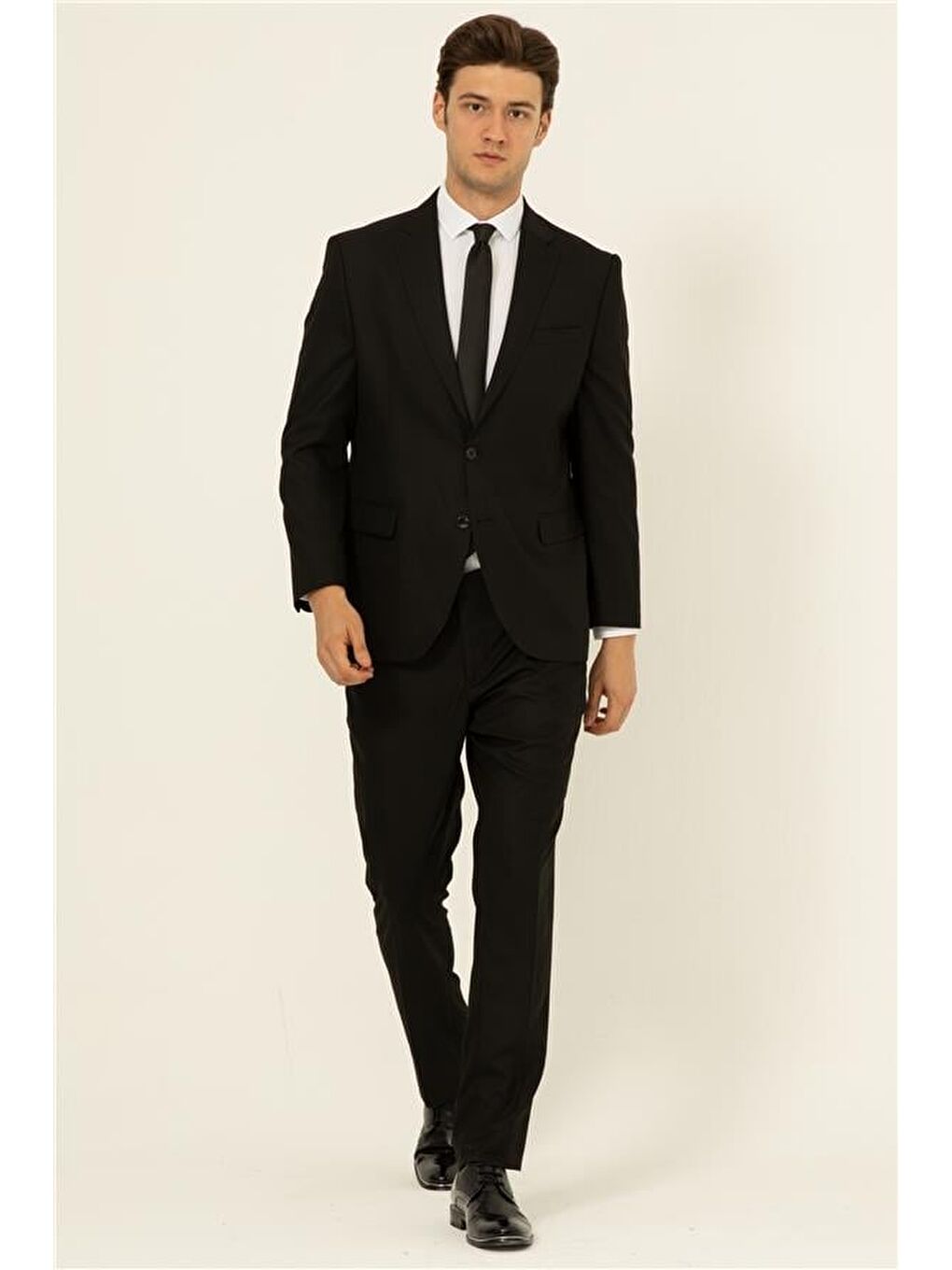 Siyah Regular Düz Mono Yaka 4 Drop Takım Elbise-3