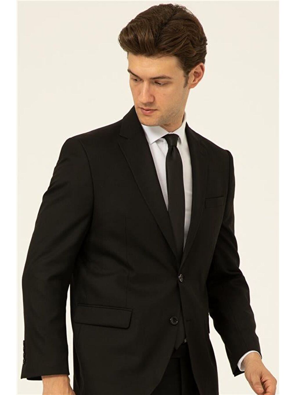 Siyah Regular Düz Mono Yaka 4 Drop Takım Elbise-4