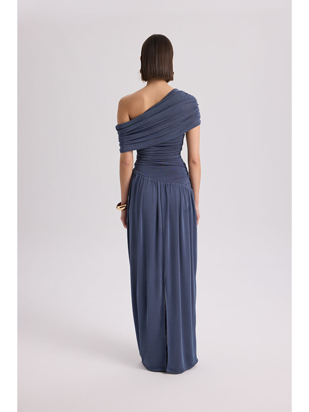 Liraya Asimetrik İndigo Uzun Elbise-3