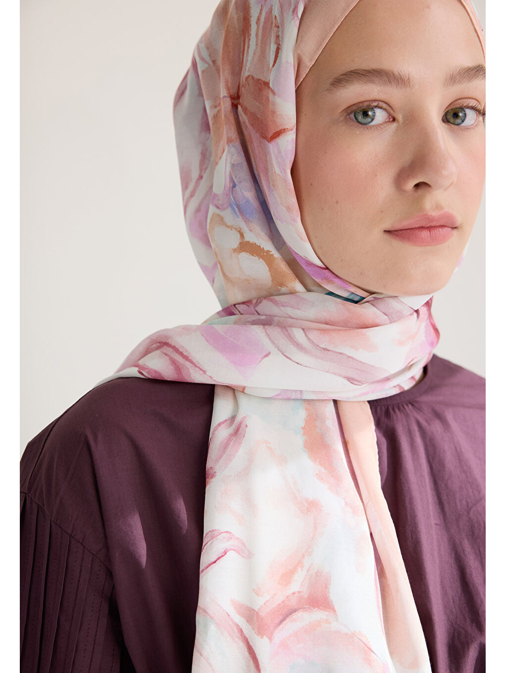 Pembe Soft Flora Floş Viskon Şal Somon-3