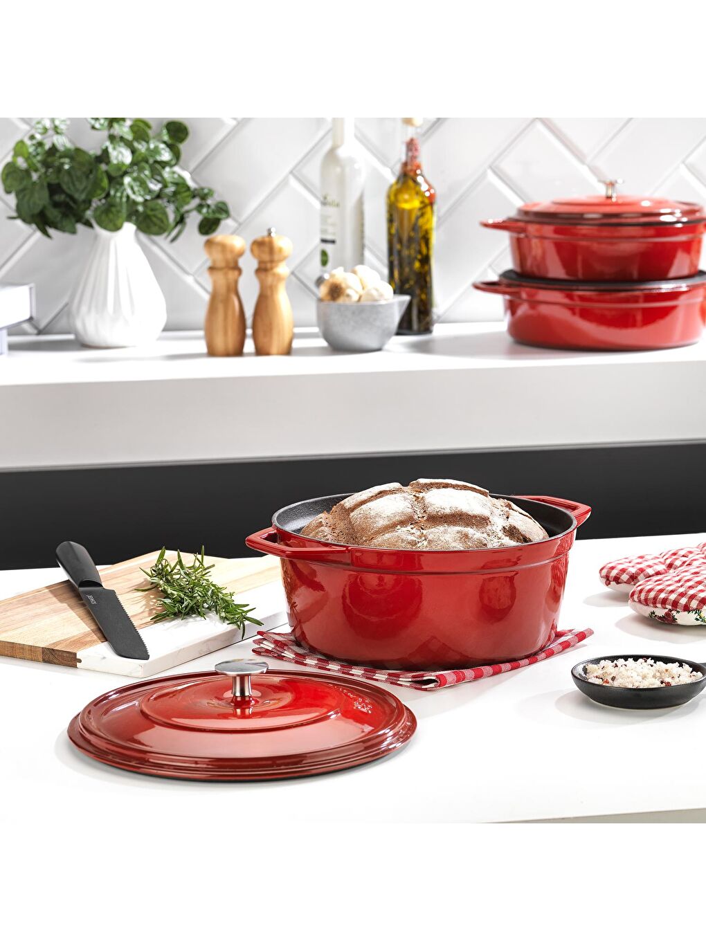 Guss Chef Döküm Derin Tencere 24 cm-2 Parça-Kırmızı