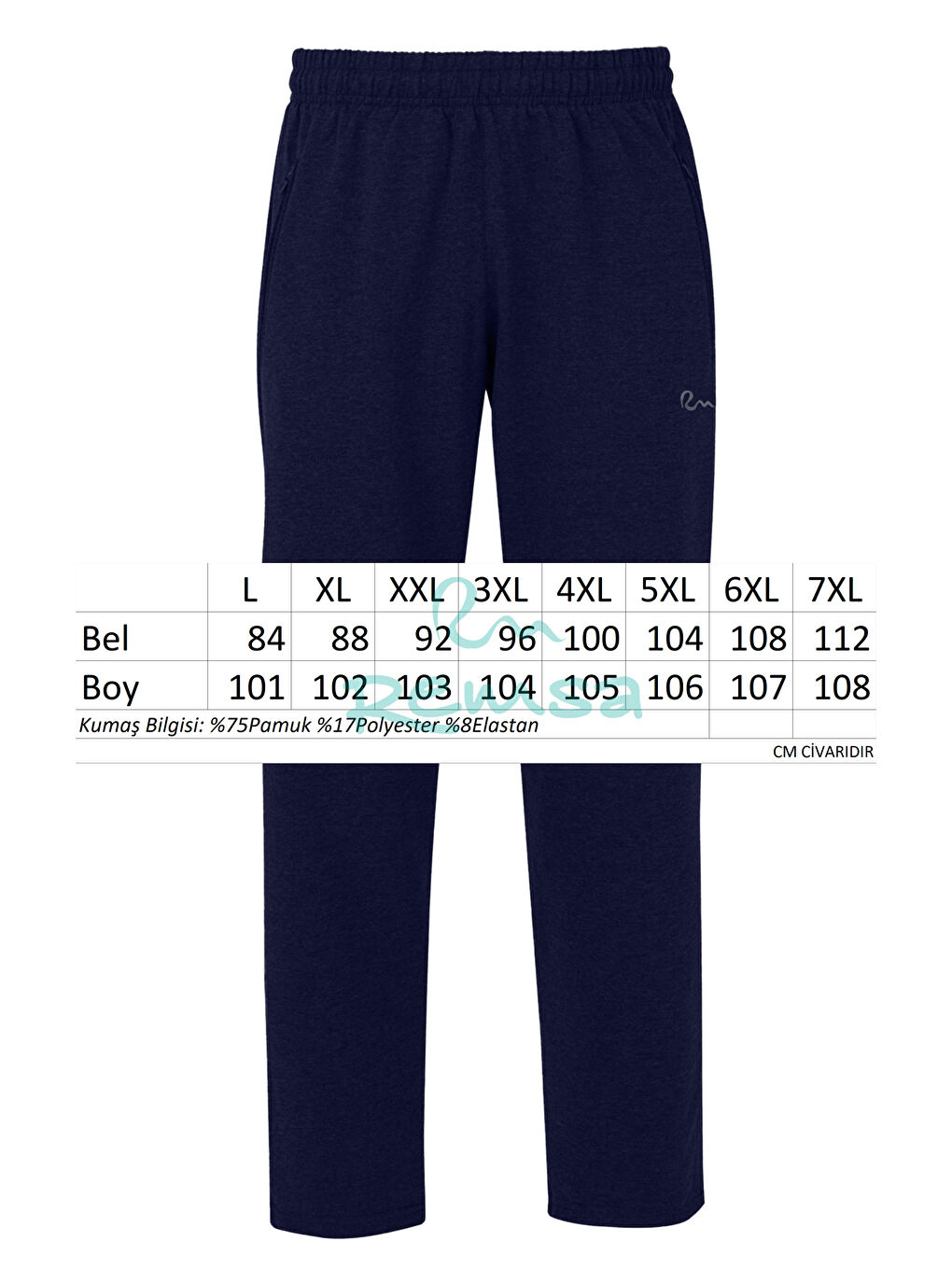 Spor Erkek Büyük Beden Eşofman Altı 3 Cepli Fermuarlı REA-0705 Lacivert-1