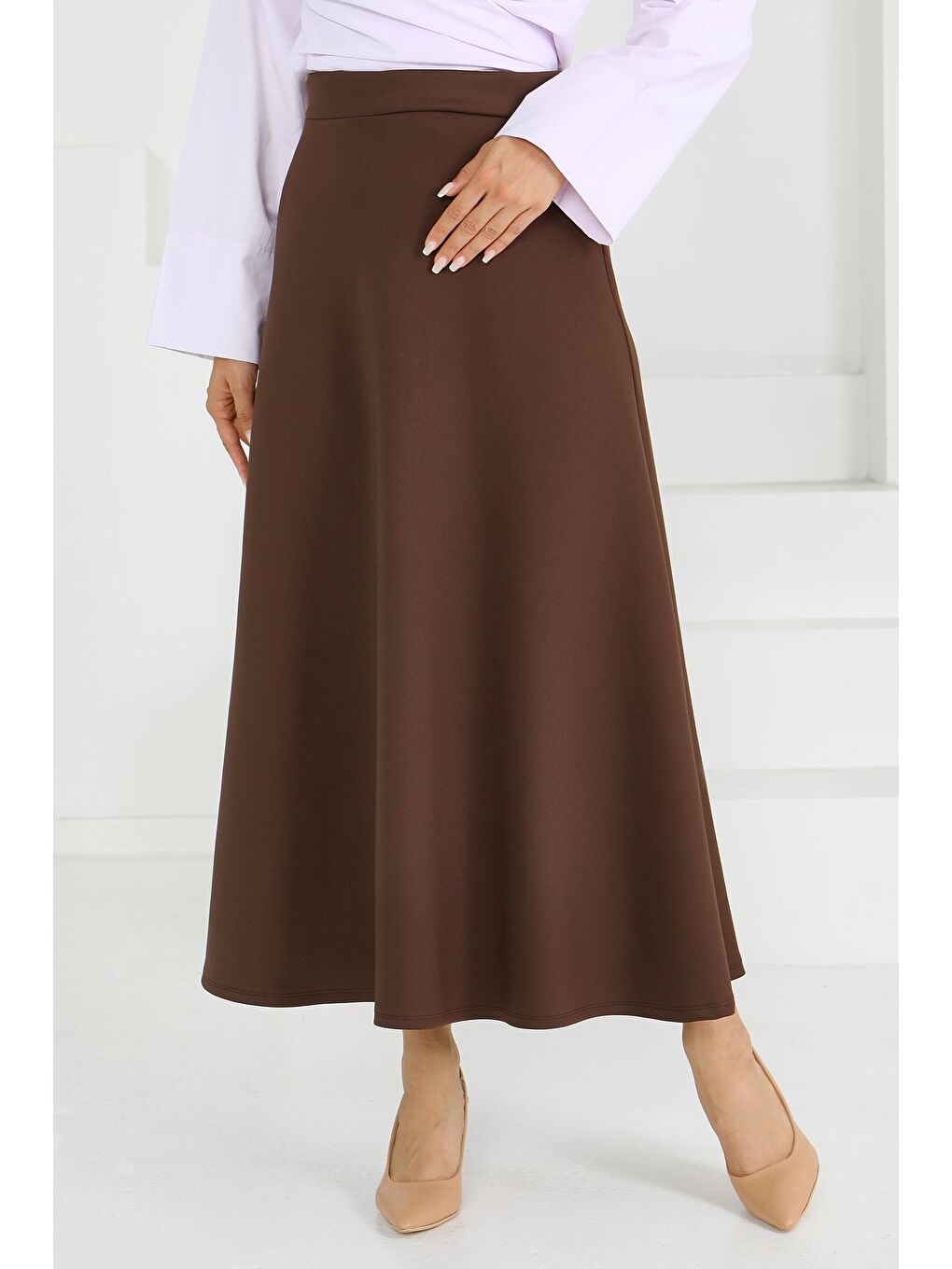 Kahverengi Puff Scuba Çan Etek Kahve - 27615-1