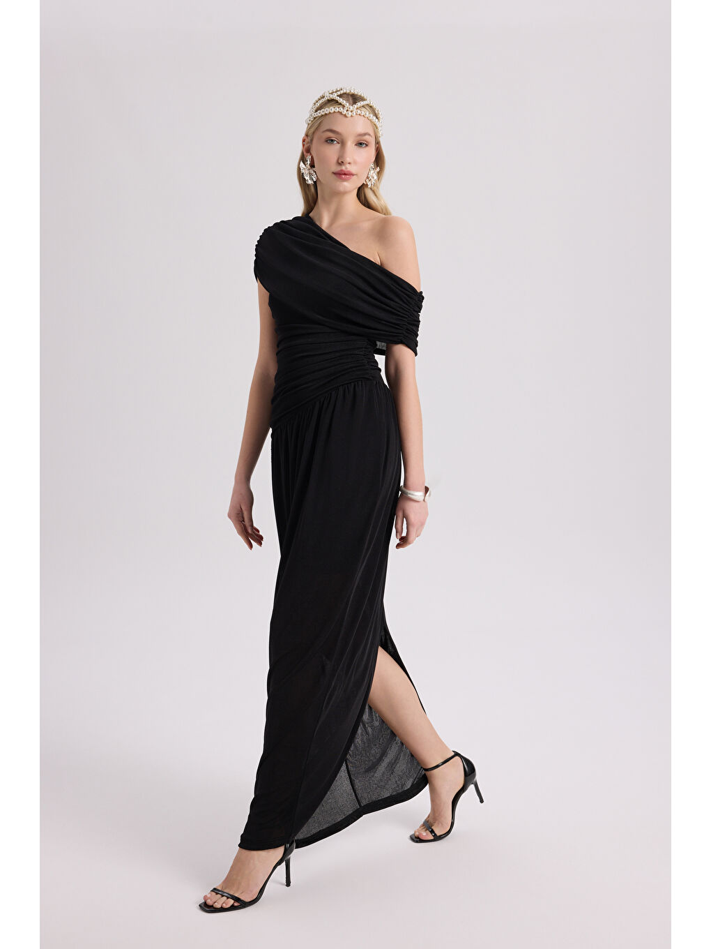 Liraya Asimetrik Siyah Uzun Elbise-2