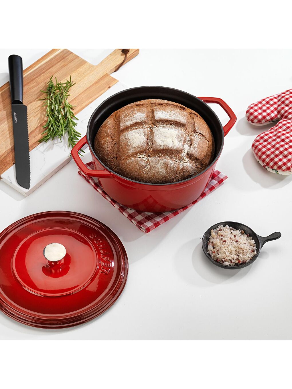 Guss Chef Döküm Derin Tencere 24 cm-2 Parça-Kırmızı-1