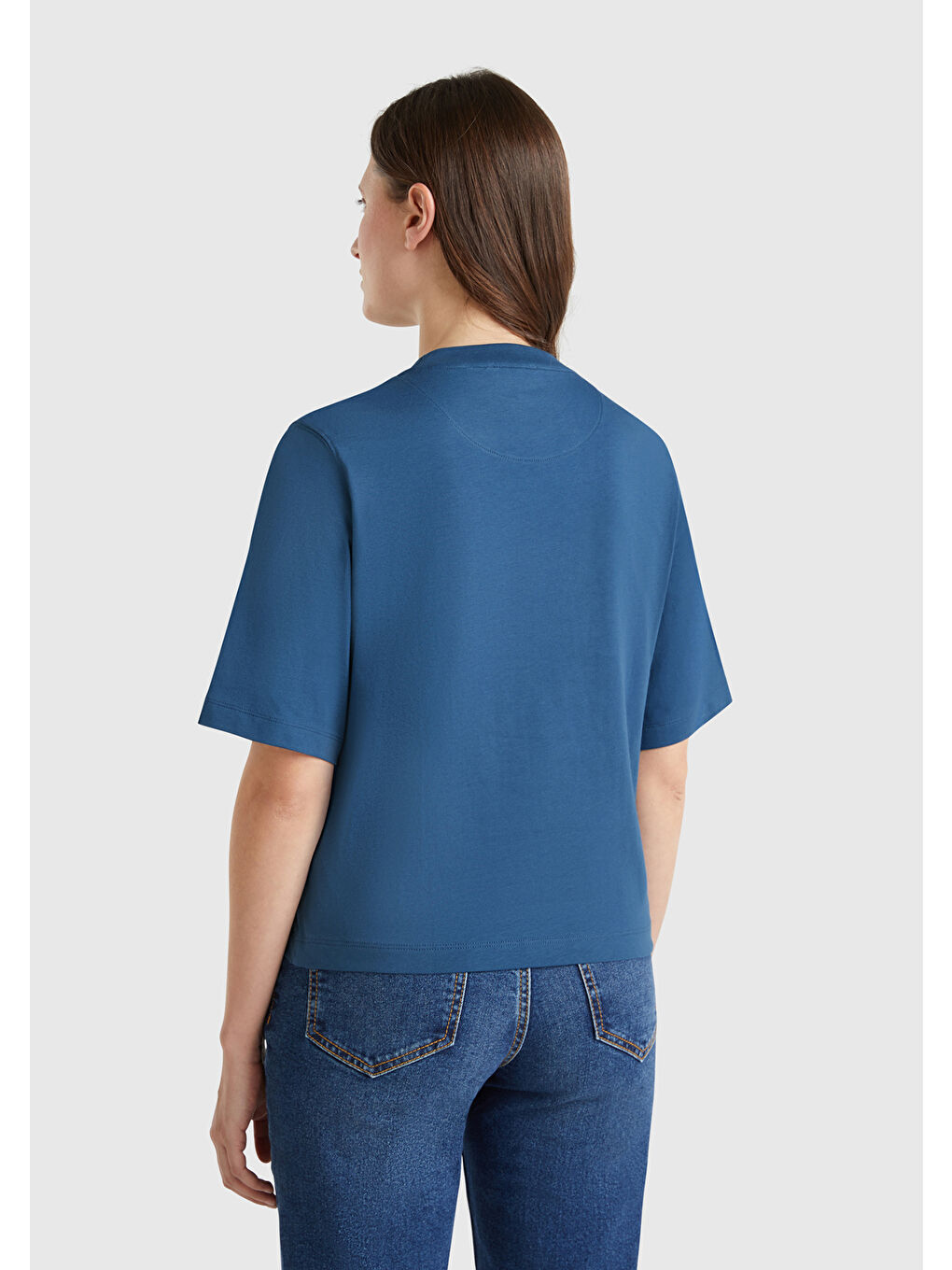 Mavi Kadın Denim %100 Pamuk Logo Baskılı Düşük Omuzlu Örme Relax Fit Tişört-2