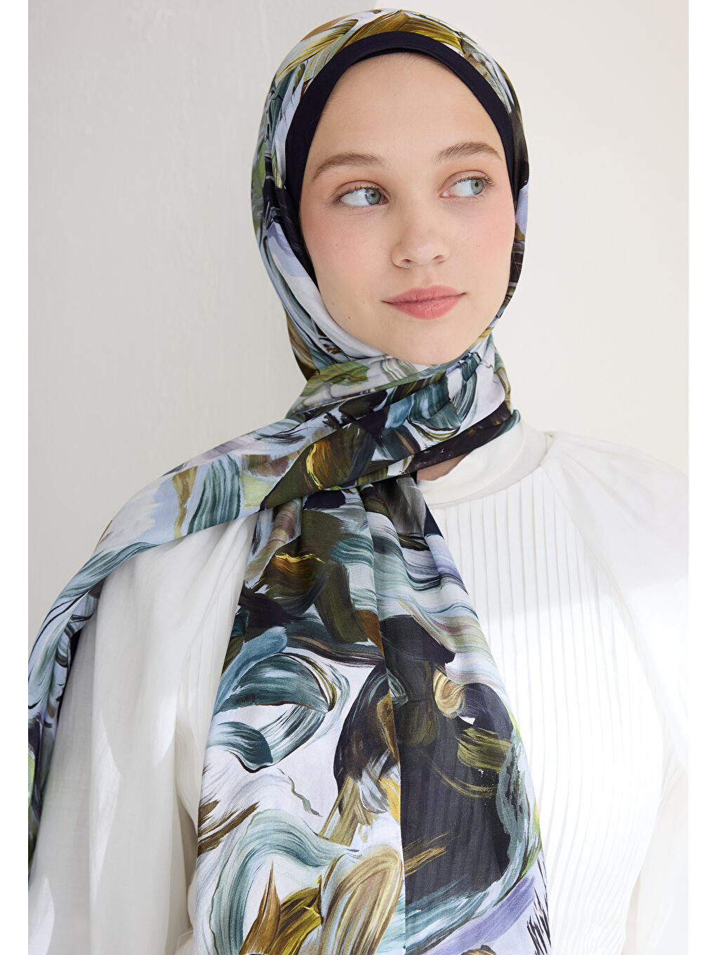 Vanılla Blossom Floş Viskon Şal Lacivert-1