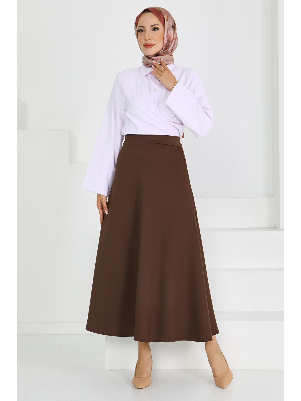 Kahverengi Puff Scuba Çan Etek Kahve - 27615-2