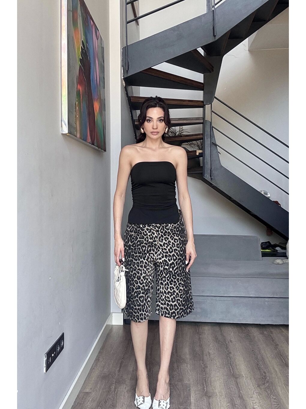 Kadın Siyah Yırtmaçlı Crop 0309-4