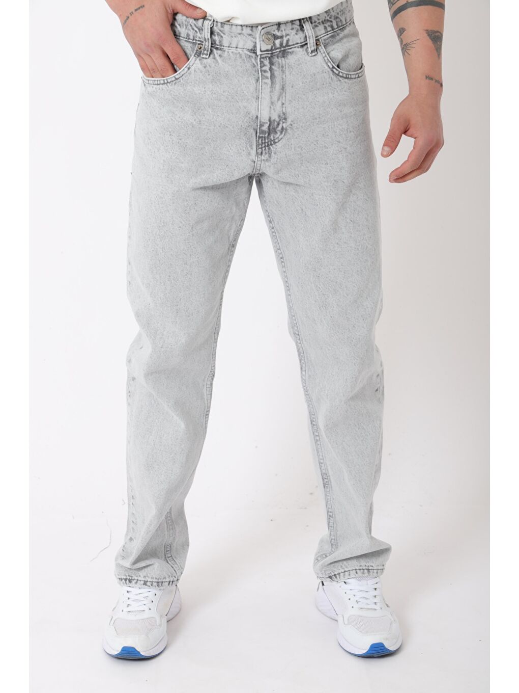 Gri Rahat Baggy %100 Pamuk Jean Pantolon MM_0405