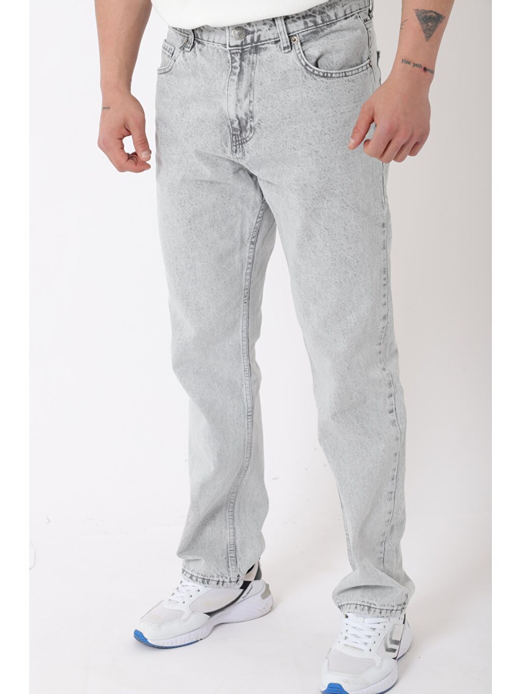 Gri Rahat Baggy %100 Pamuk Jean Pantolon MM_0405-1