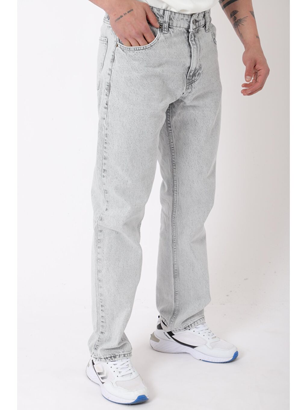 Gri Rahat Baggy %100 Pamuk Jean Pantolon MM_0405-2