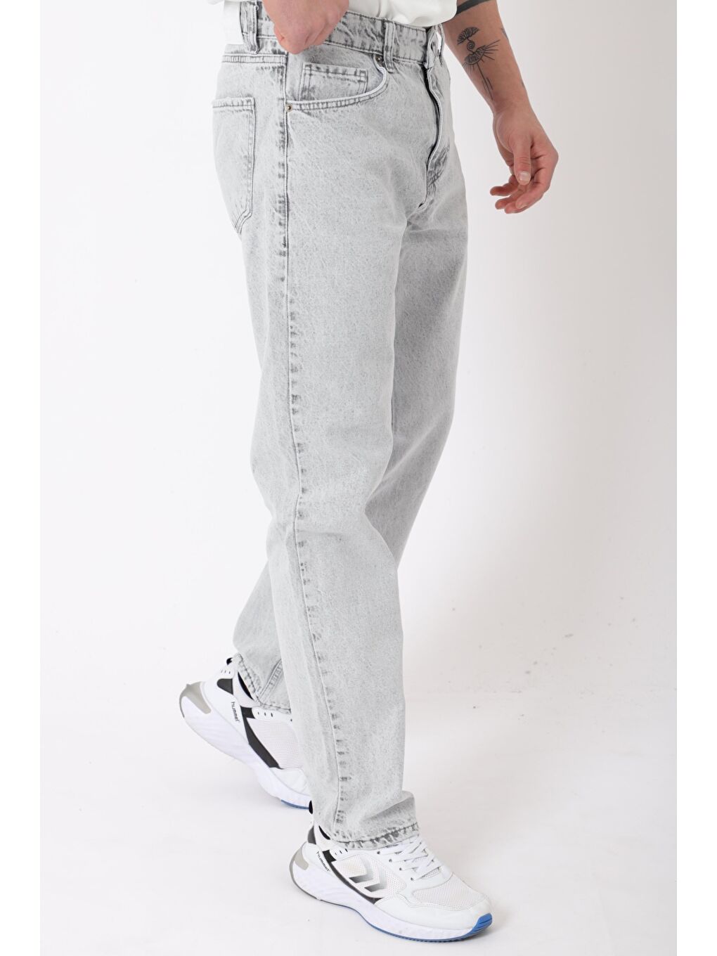 Gri Rahat Baggy %100 Pamuk Jean Pantolon MM_0405-3