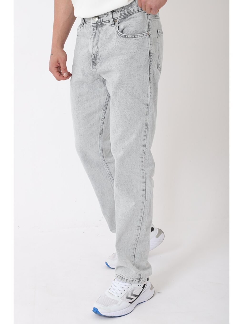 Gri Rahat Baggy %100 Pamuk Jean Pantolon MM_0405-4