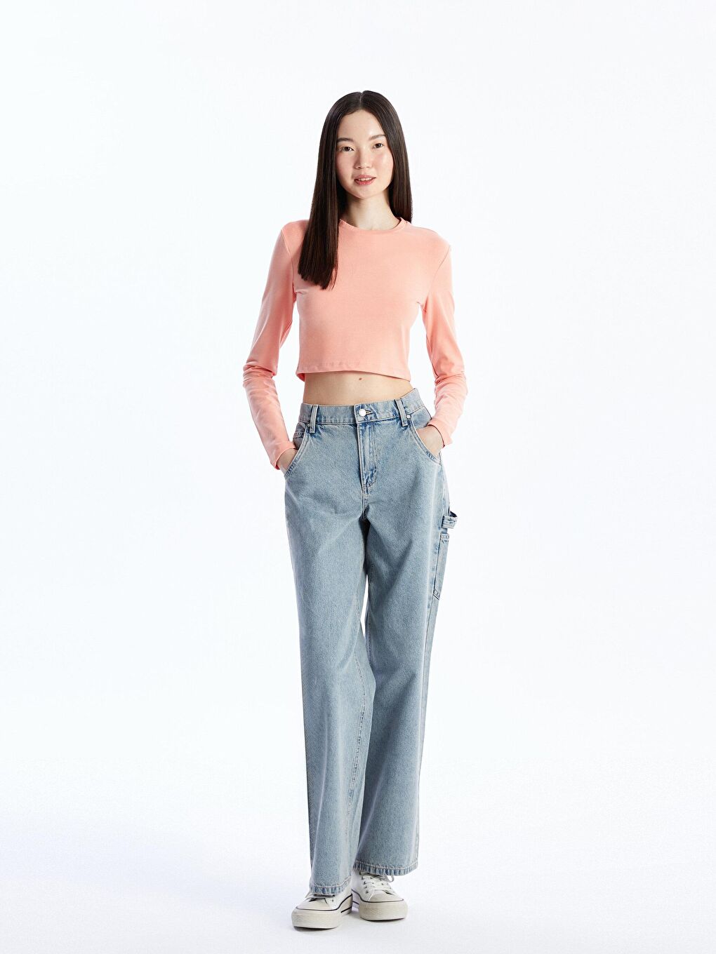 KOOR Açık Pembe Kadın Crop Basic Sweatshırt - 1