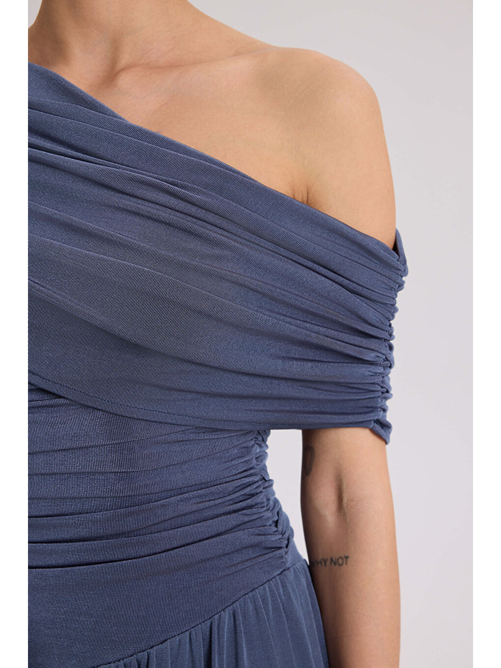 Liraya Asimetrik İndigo Uzun Elbise-7