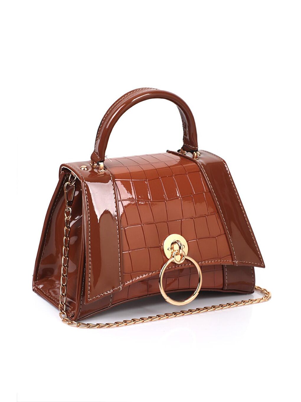 Kahverengi Büyük Kroko Desenli Savonita Special Kadın Çanta-1