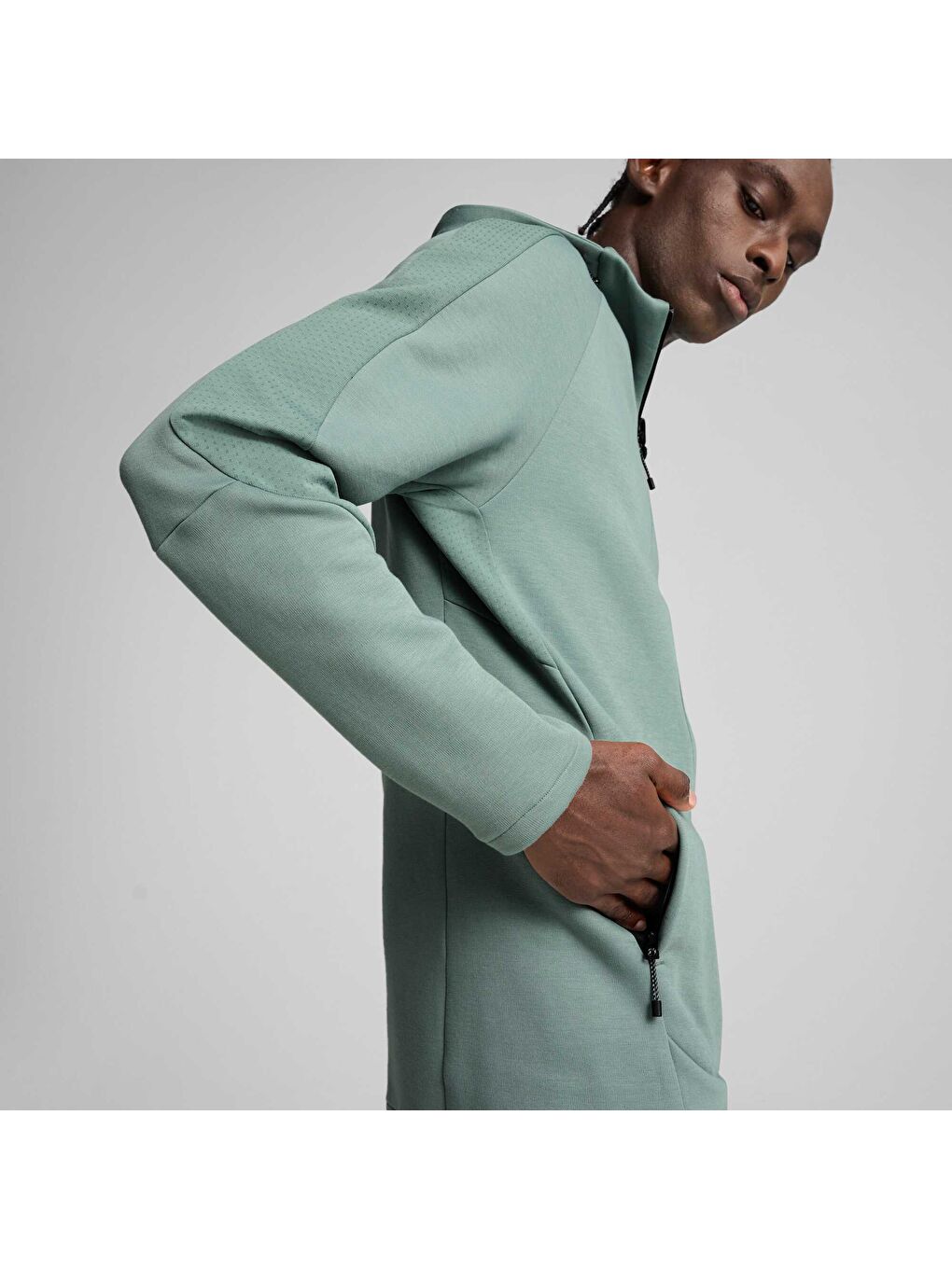 Yeşil EVOSTRIPE Erkek Tam Fermuarlı Kapüşonlu Sweatshirt-1