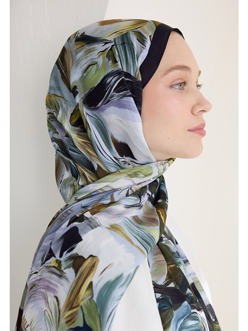 Vanılla Blossom Floş Viskon Şal Lacivert-3