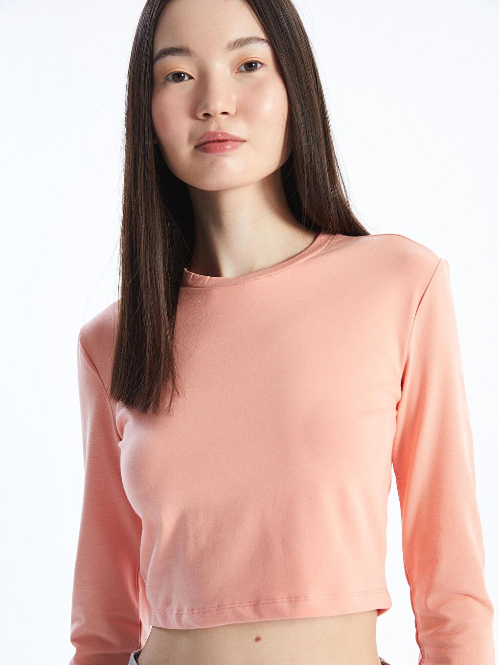 KOOR Açık Pembe Kadın Crop Basic Sweatshırt - 2