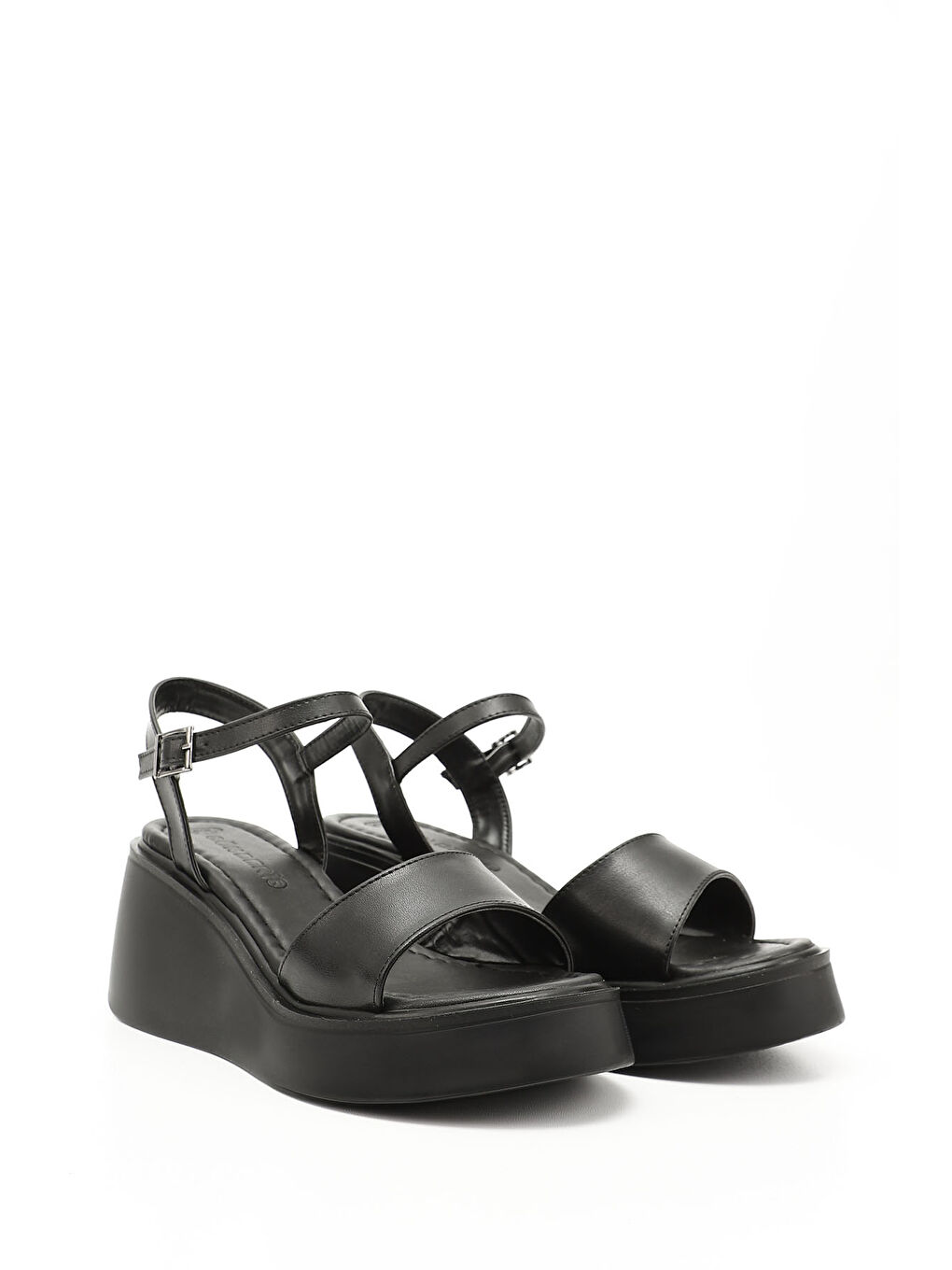 Mor Kadın ZÜMRÜT-SİYAH Bilekten Bağlı Dolgu Topuklu Sandalet-1