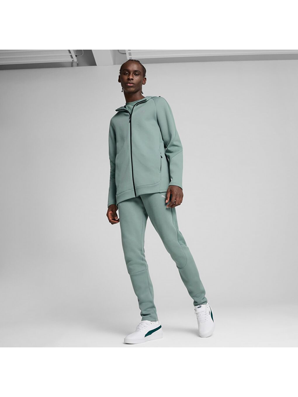 Yeşil EVOSTRIPE Erkek Tam Fermuarlı Kapüşonlu Sweatshirt-3