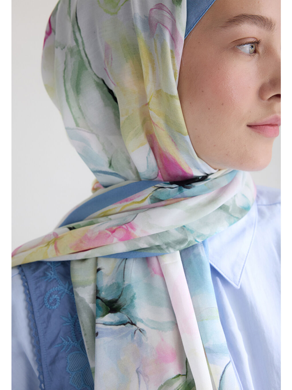 Soft Flora Floş Viskon Şal Mavi-2