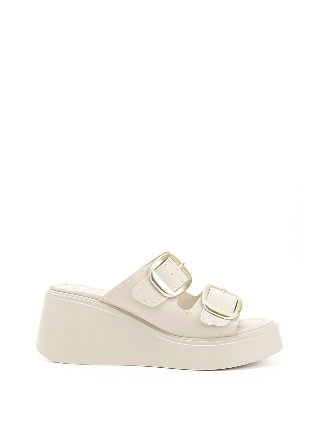 Bej Kadın BEJ-CAMEL Dolgu Topuklu Tokalı Terlik