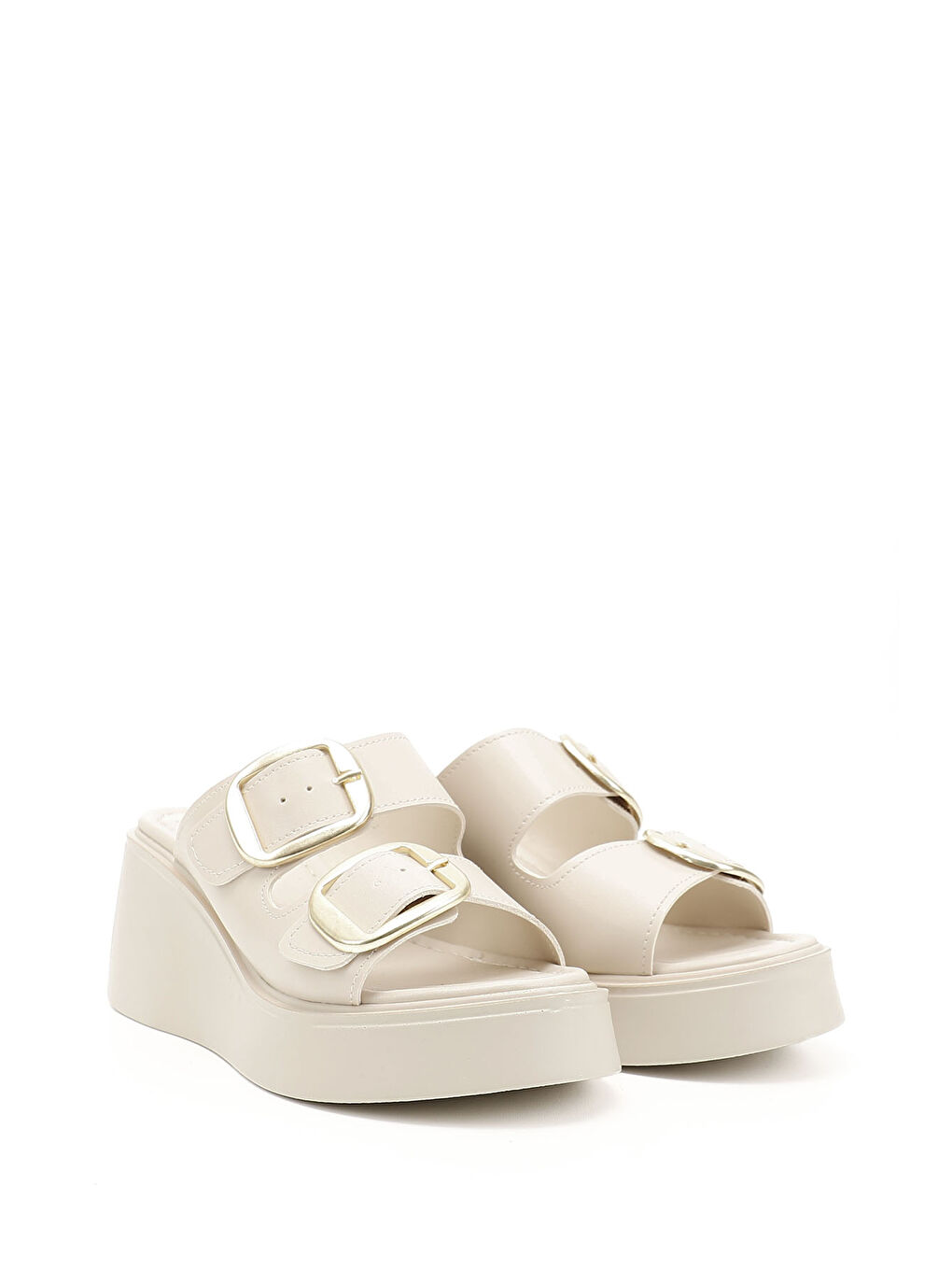 Bej Kadın BEJ-CAMEL Dolgu Topuklu Tokalı Terlik-1