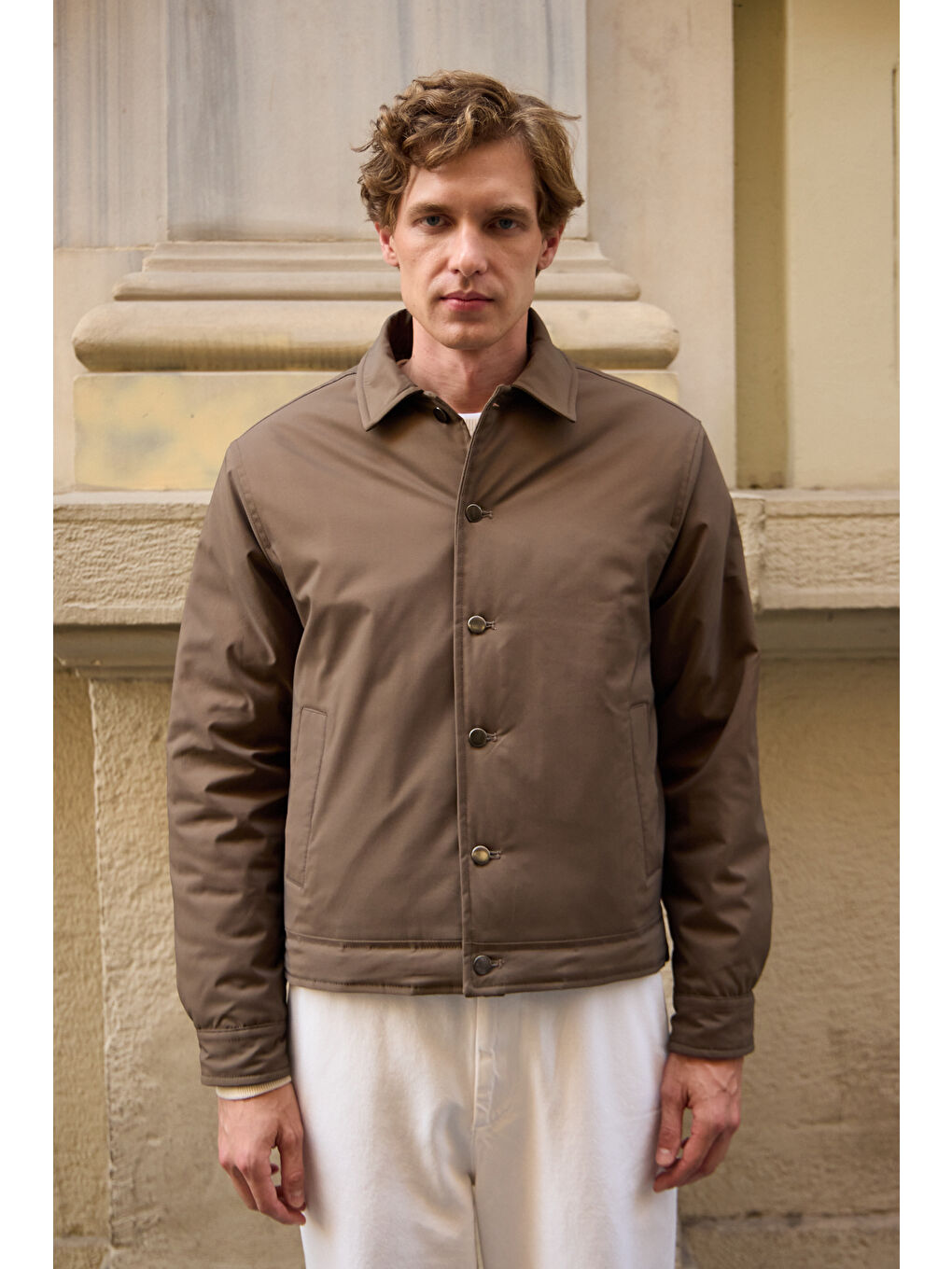 Erkek Basic Mont Ceket Kahverengi-4