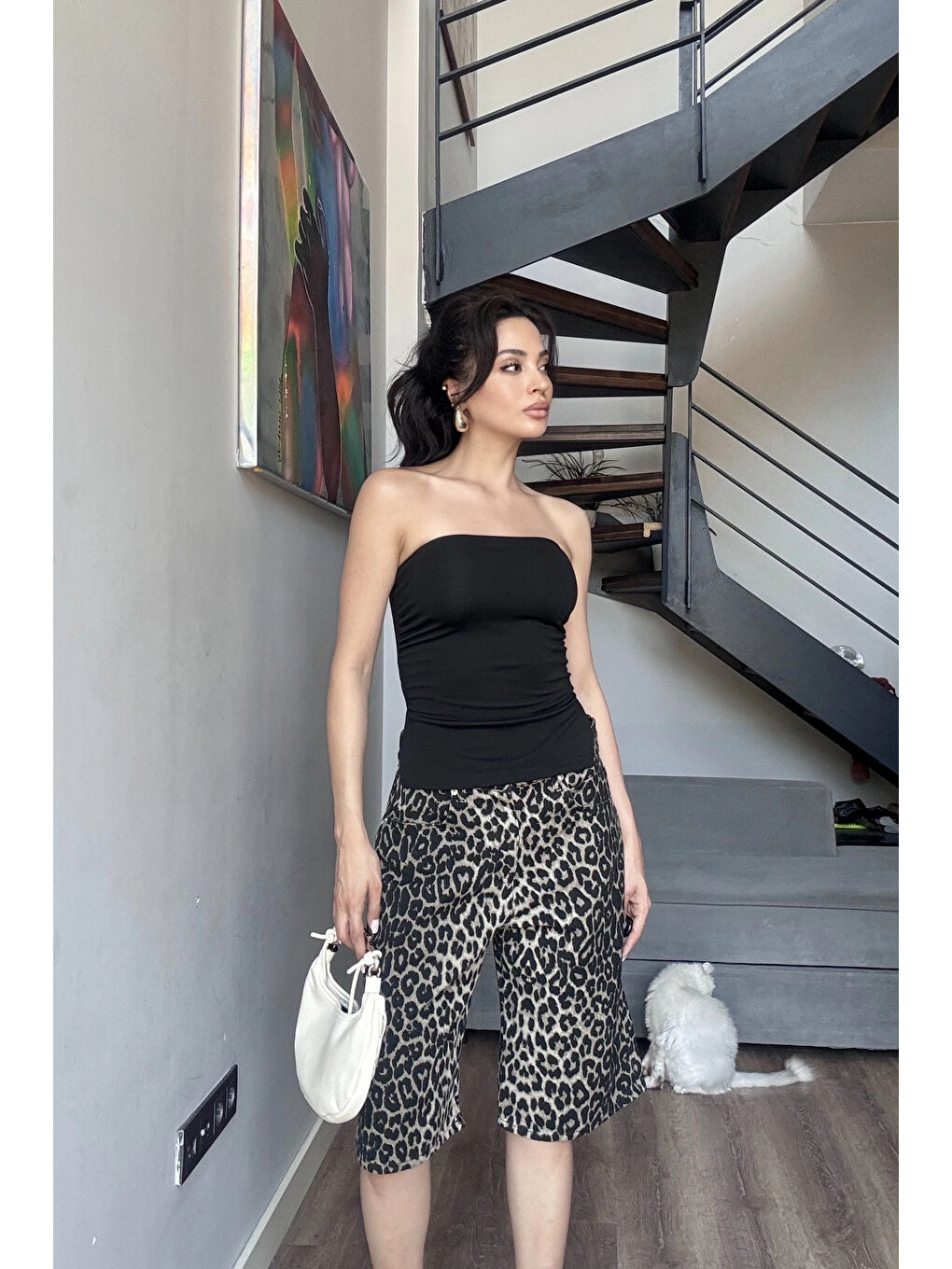 Kadın Siyah Yırtmaçlı Crop 0309-5