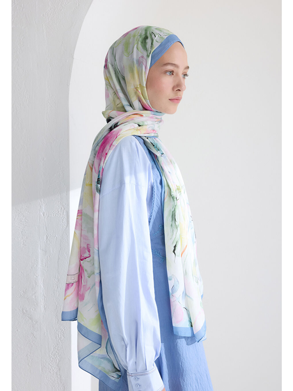 Soft Flora Floş Viskon Şal Mavi-3