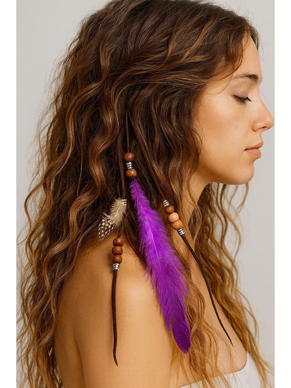 Mor Bohem Tüylü  Saç Zinciri Rasta Saç İpi