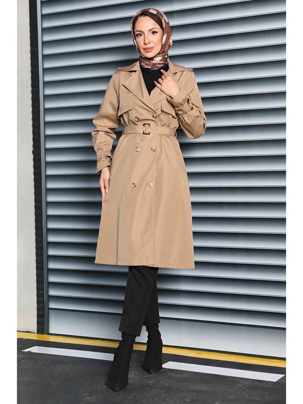 Bej Kol Kemer Detaylı Düğmeli Miranda Treçkot Vizon - 27599-2