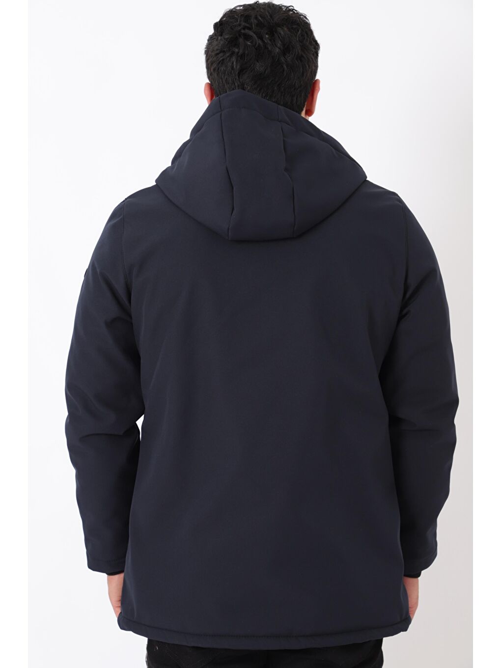 Lacivert Uzay Kapüşonlu İçi Kürklü Softshell Kışlık Mont PLDP 3010_50454-4