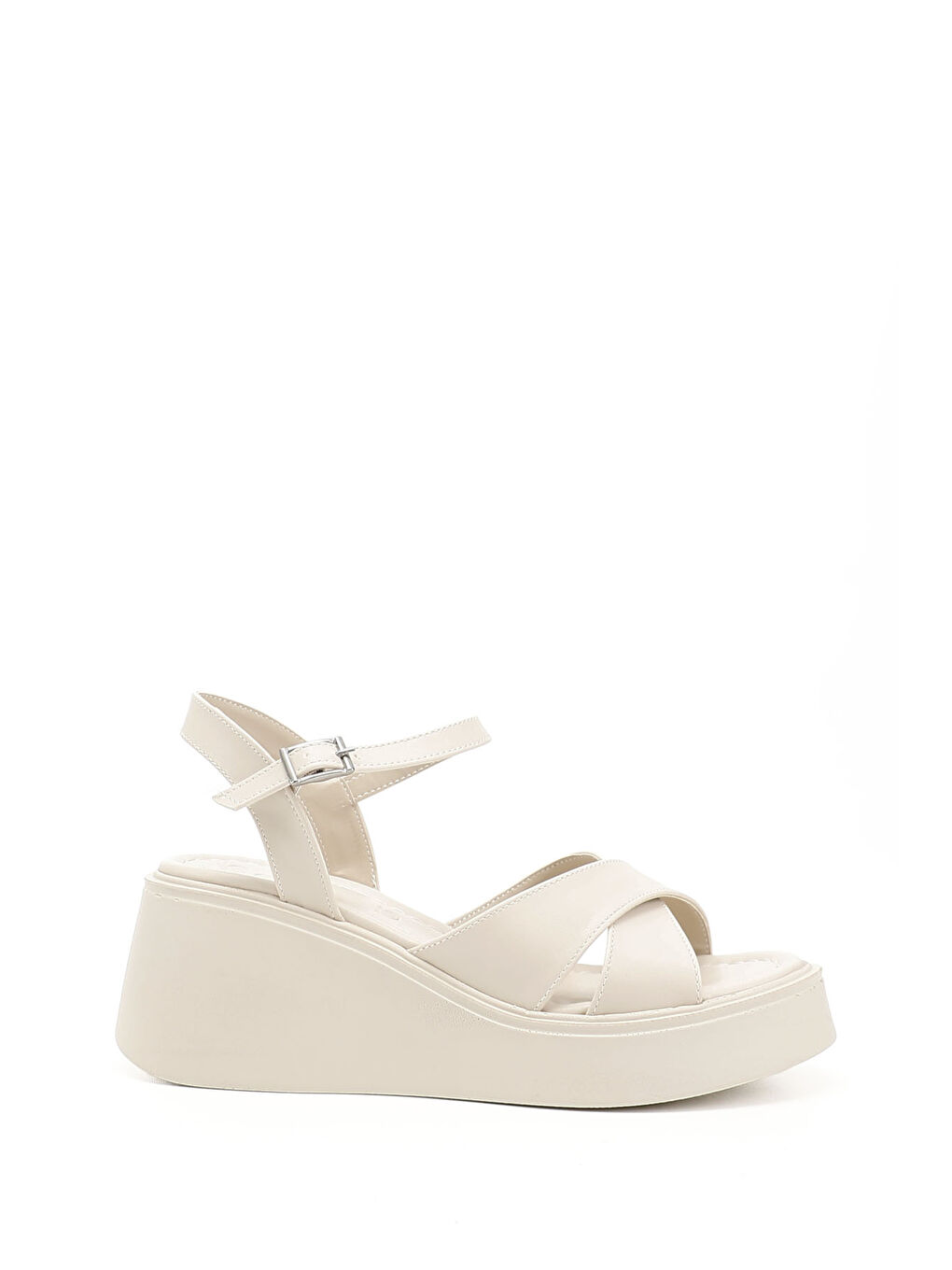 Bej Kadın BEJ-CAMEL Çapraz Bantlı Bilekten Bağlı Dolgu Topuklu Sandalet