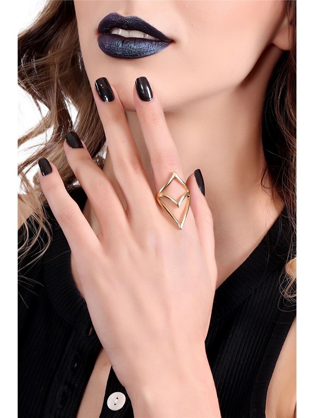 Sarı Kadın Mat Altın Kaplama Ayarlanabilir Bohem Yüzük-2