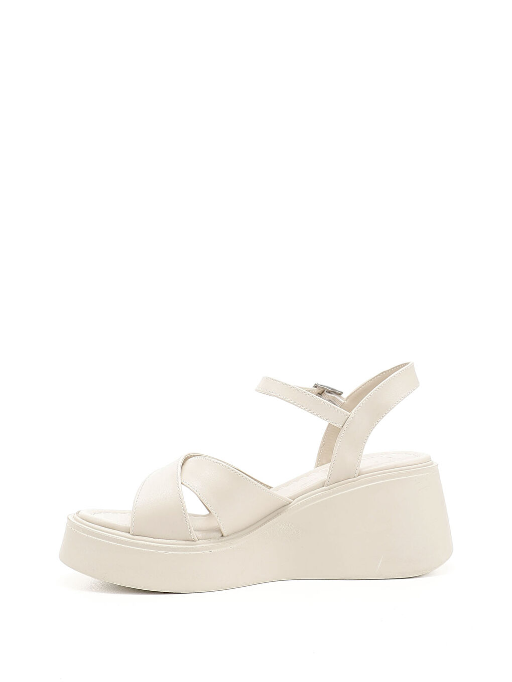 Bej Kadın BEJ-CAMEL Çapraz Bantlı Bilekten Bağlı Dolgu Topuklu Sandalet-2