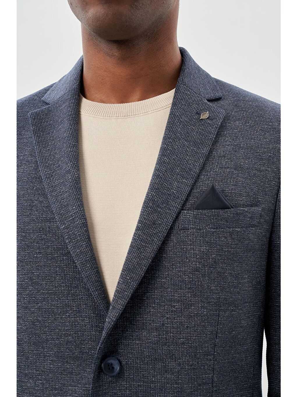 Lacivert Desenli Örme Mono Yaka Astarsız Esnek 6 Drop Slim Fit Casual Ceket 1002245161-3