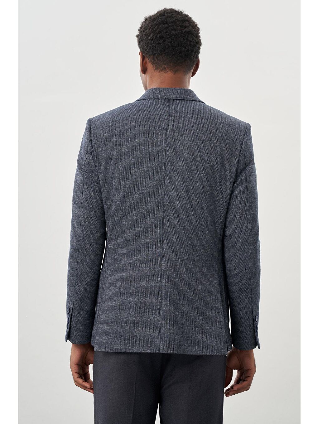 Lacivert Desenli Örme Mono Yaka Astarsız Esnek 6 Drop Slim Fit Casual Ceket 1002245161-4