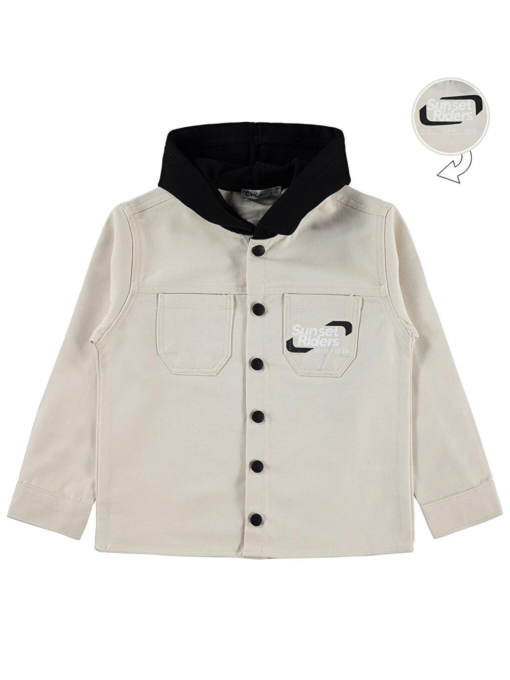 Bej Boys Çift Cepli Kapüşonlu 6-9 Yaş Gömlek - Koyu Taş Rengi-1
