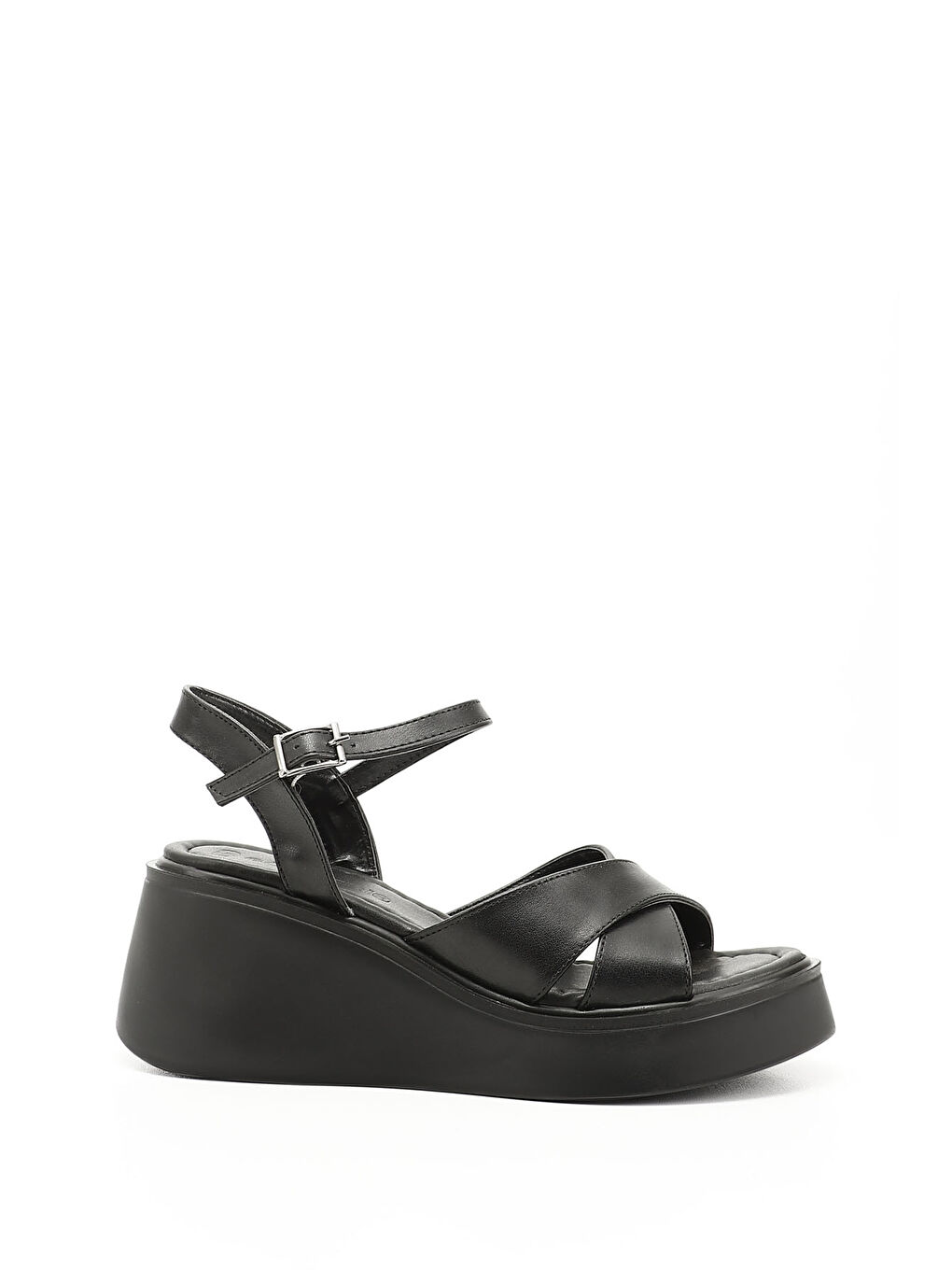 Mor Kadın ZÜMRÜT-SİYAH Çapraz Bantlı Bilekten Bağlı Dolgu Topuklu Sandalet