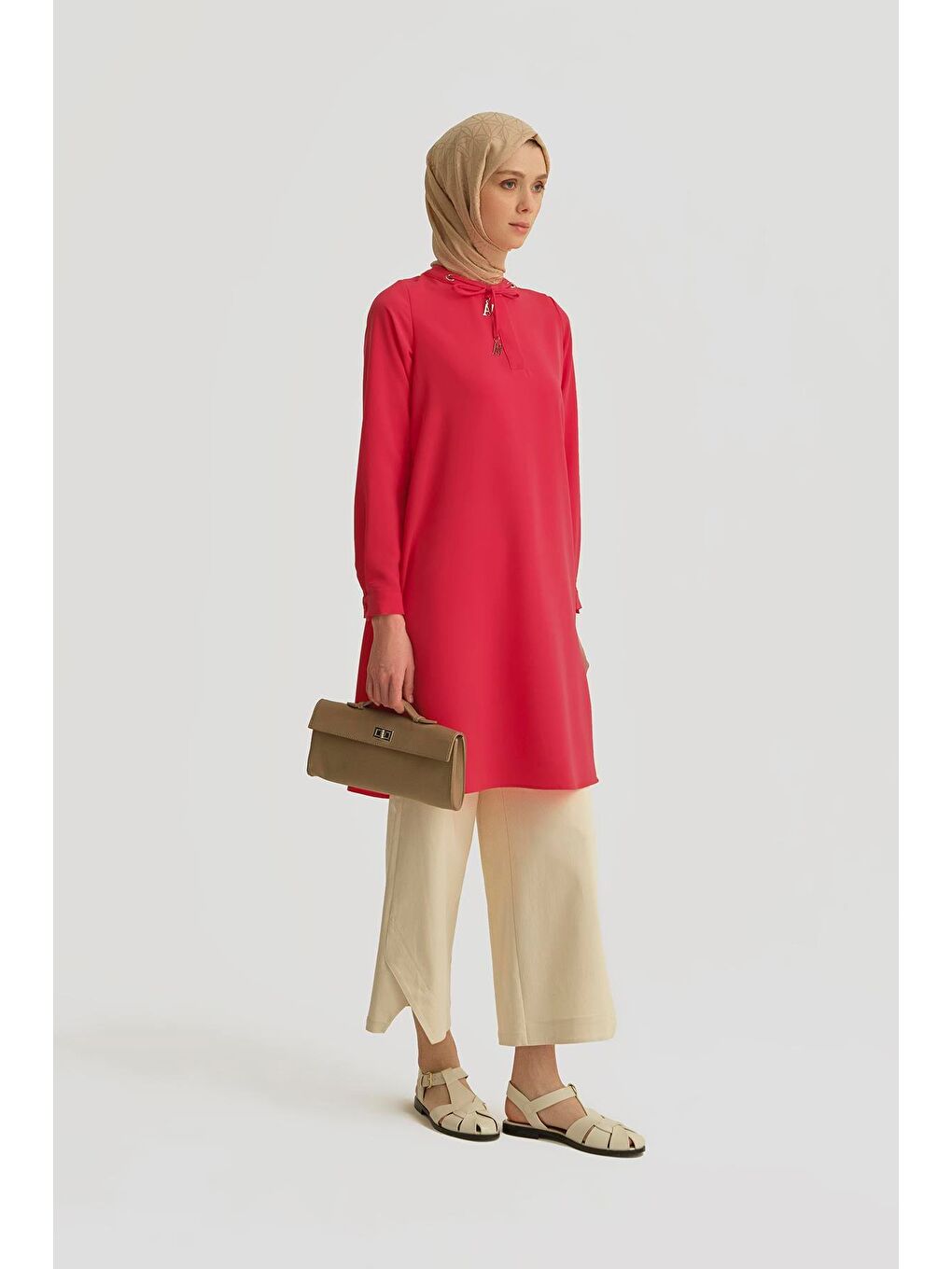 Pembe Bağcık Detaylı Tunik 25Yh4202 Fusya