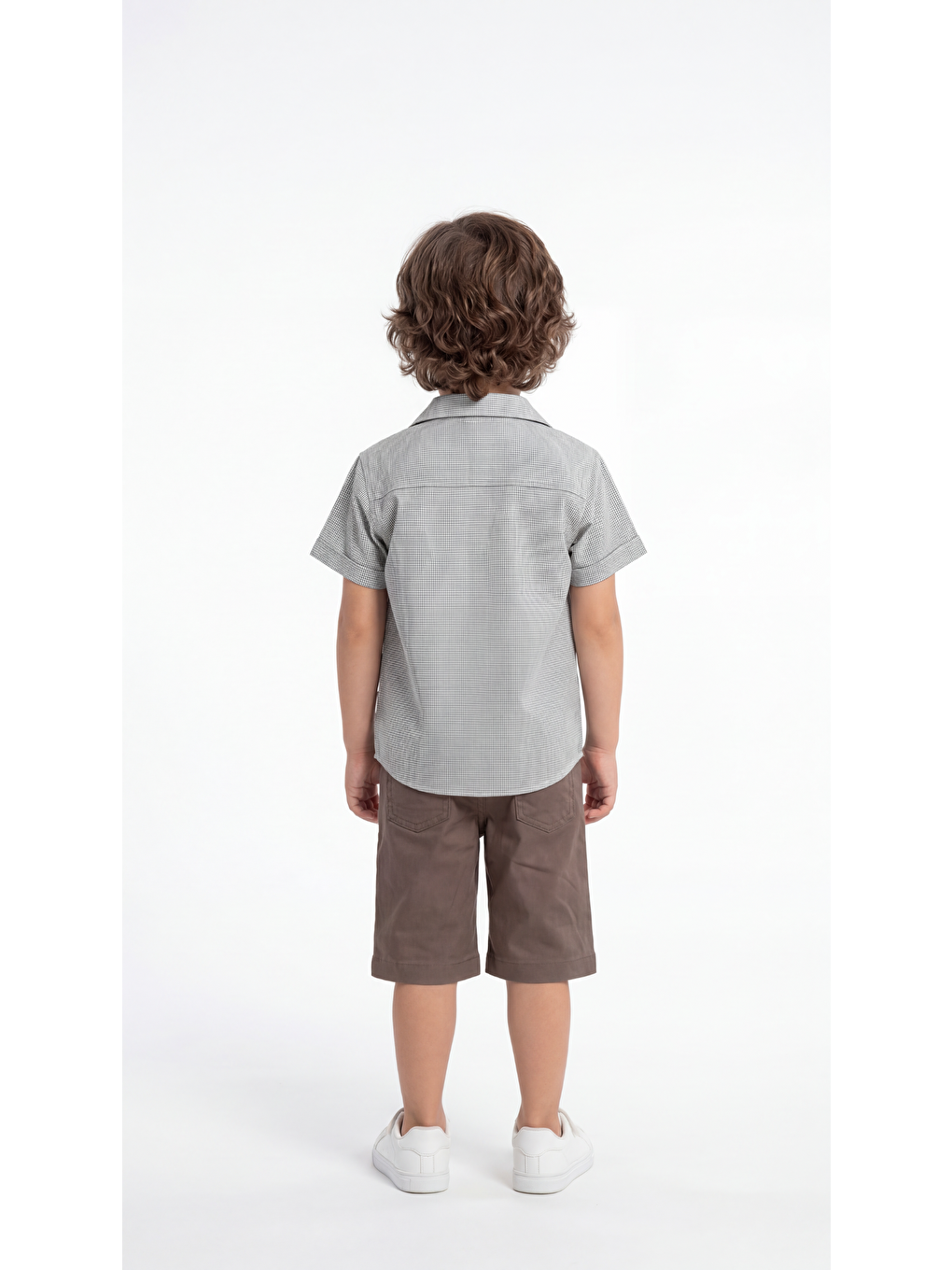 Gri Cep Detaylı Etiketli Erkek Çocuk Gömlek-Şort-Tişört Takımı-3