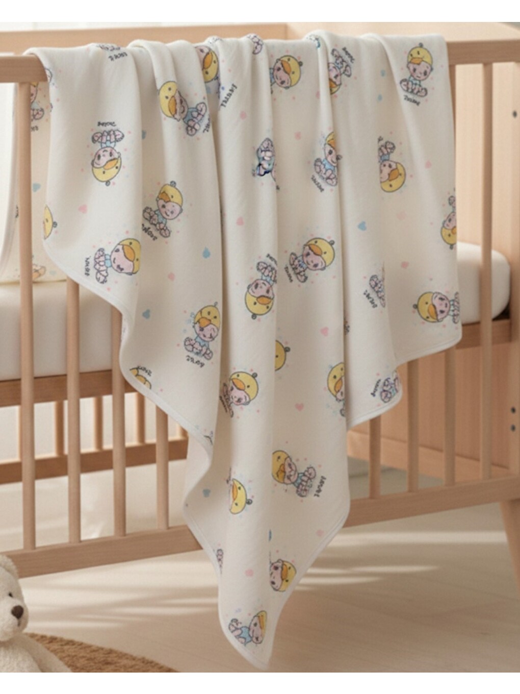 Ekru Bebek Baskılı Polar Bebek Battaniye (en:77cm Boy:87 Cm)