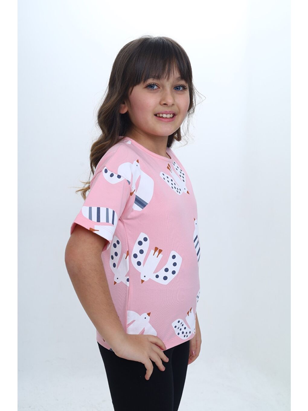 Pembe Kız Çocuk Baskılı Bisiklet Yaka Kısa Kollu Tişört 24981-2