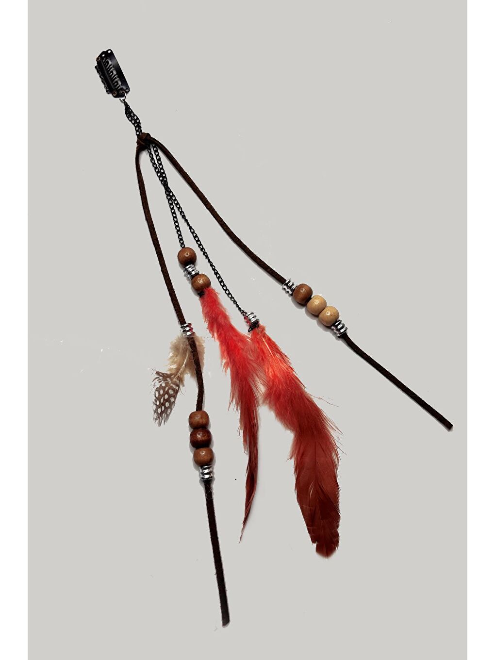 Kırmızı Bohem Tüylü  Saç Zinciri Rasta Saç İpi-1