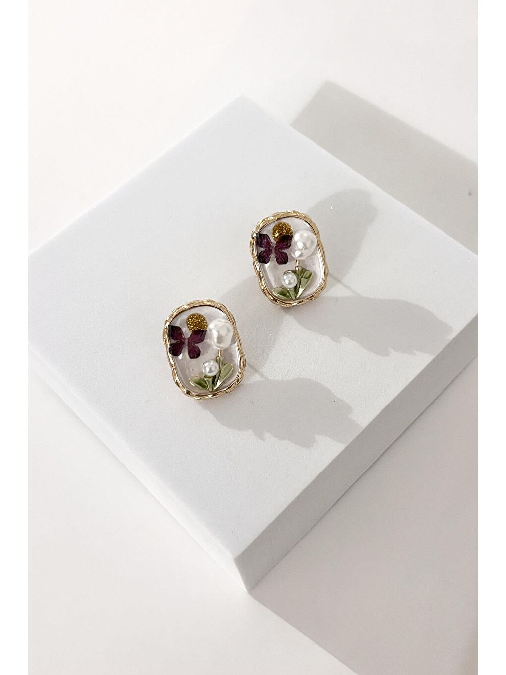 Sarı Mineli Bahar İnci Dalı Kadın Küpe